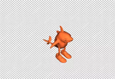 Playful 3D Orange Shark-like Creature Wearing Sneakers on Black Background image