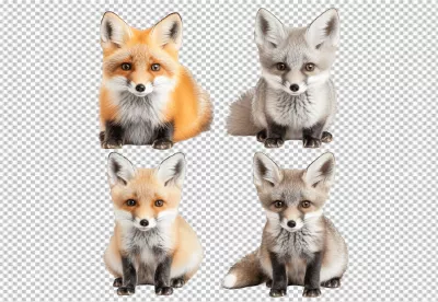 Adorable Fox Kits Collection: High-Quality PNG Cutout for Wildlife Designs image
