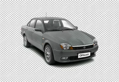 Front-Right View of a Classic Grey Sedan Car with Vintage Design Isolated image