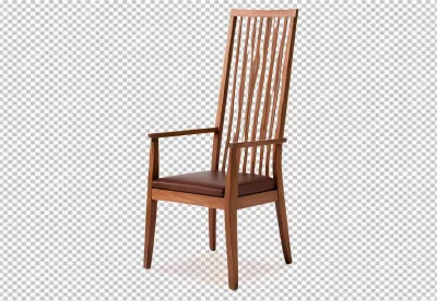 Stylish Wooden Dining Chair with High Slatted Back and Brown Leather Seat image