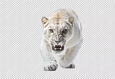 Powerful White Tiger Roaring Aggressively Front View Predator PNG Stock Image image