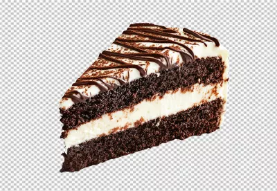 Delicious Chocolate Cake Slice with Cream Frosting and Cocoa Powder Dessert Treat image