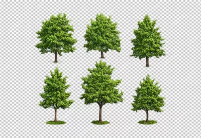 Collection of Lush Green Deciduous Trees Isolated on White Background for Design image