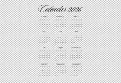 Complete 2026 Annual Calendar Grid with Elegant Black Design image