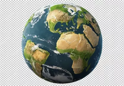 Vibrant Detailed Earth Globe Showing Continents and Oceans on a Transparent Background image