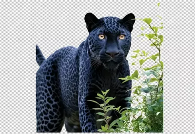 Majestic Black Panther with Piercing Yellow Eyes in Green Foliage image