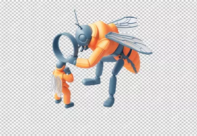 Funny Orange Insect Character Inspecting Small Bug with Magnifying Glass image