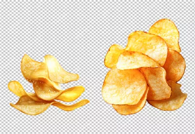Golden Crispy Potato Chips PNG: Delicious Snack Food Cutout for Designs image