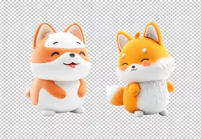 Adorable 3D Cartoon Fox Characters Posing Playfully image