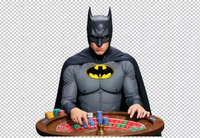 Batman Focused at Roulette Table in High-Stakes Casino Game Looking Determined image