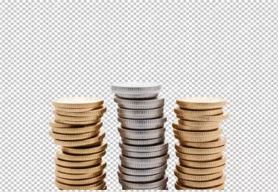 Investment Success Illustrated by Stacked Gold and Silver Coins on White Background image