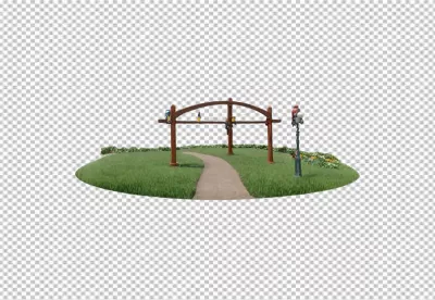 Charming Miniature Park Landscape with Winding Path and Decorative Archway Isolated image