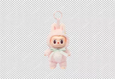 Fluffy Pink Monster Character in Bunny Hood with Daisy Accent image