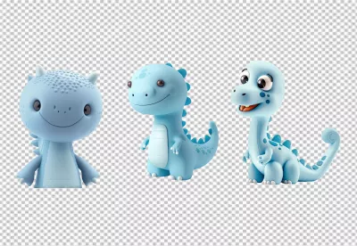 Cute Blue Dinosaurs 3D Render Cartoon Characters Collection for Kids image