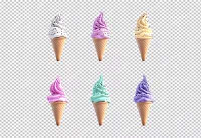 Delicious Soft Serve Ice Cream Cones with Assorted Colorful Flavors and Sprinkles image