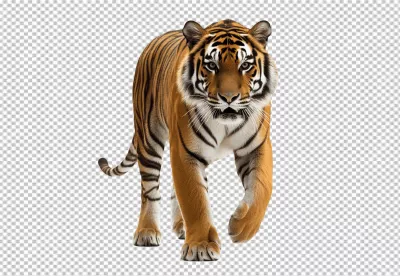 Majestic Tiger Walking Forward PNG Cutout for Wildlife Designs image