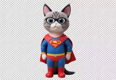 Adorable Tabby Cat Character in Iconic Blue and Red Superman Costume with Glasses image