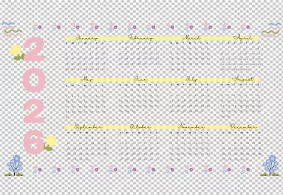 Year 2026 Calendar with Floral Accents and Pastel Elements on Black Background image
