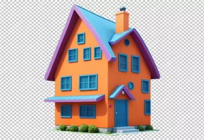 Whimsical Orange and Blue House Rendered in 3D Cartoon Style image