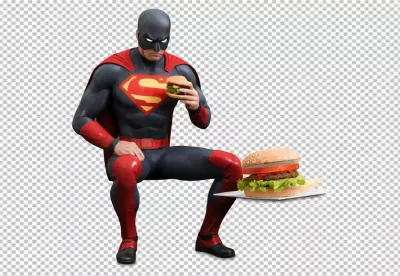 Vigilante Hero Enjoying a Small Fast Food Burger with Oversized Meal image