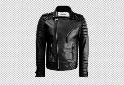 Stylish Black Leather Biker Jacket with Quilted Details and Multiple Zippers image