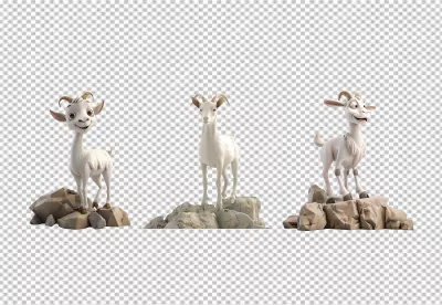 Cute 3D Rendered White Goats Standing on Rocks with Playful Expressions image