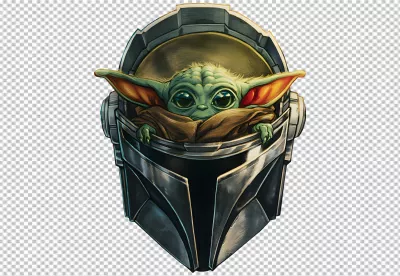 Cute Grogu Mandalorian Helmet Illustration