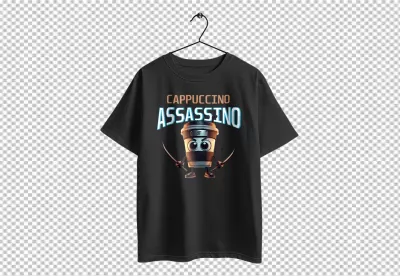 Creative T-Shirt Design with Cartoon Coffee Ninja and Italian Text image