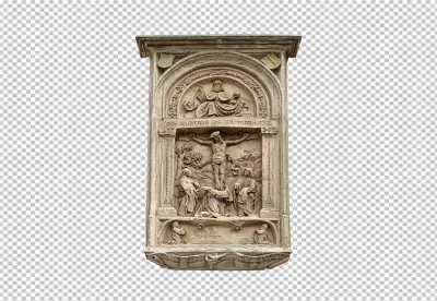 Ancient Stone Relief Christ's Crucifixion with Mary Magdalene Kneeling and God the Father image