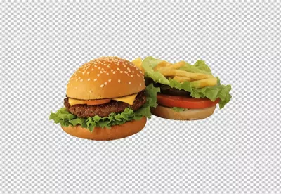 Delicious Cheeseburger Meal with Golden French Fries Isolated for Fast Food Designs image