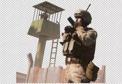 Two Military Soldiers on Vigilant Patrol and Guard Duty at a Desert Outpost image