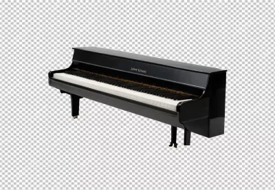 Elegant Black Baby Grand Piano with White Keys Isolated for Musical Design image