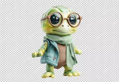 Cute Cartoon Turtle Wearing Stylish Glasses and Scarf - Adorable 3D Rendered Character Design image