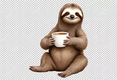 Cute Sloth Enjoying a Warm Cup of Coffee with a Gentle Smile Illustration image