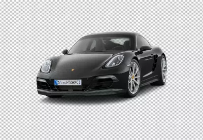 Sleek Black Porsche Sports Coupe with Silver Alloy Wheels on White Background image
