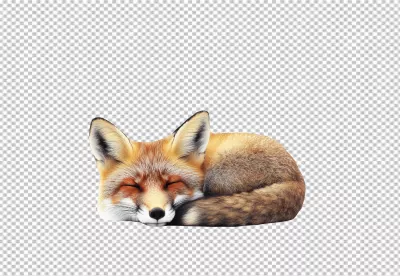 Peaceful Red Fox Sleeping Curled Up Wildlife Animal PNG Image image