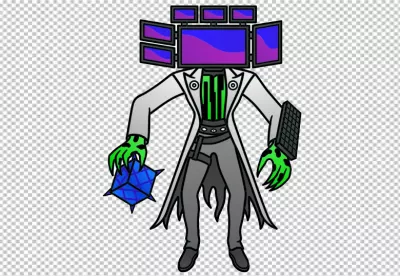 Cybernetic Scientist Character with Multi-Screen Head and Tech Tools image
