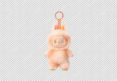Adorable Fluffy Peach Bunny Monster Keychain with Toothy Grin image