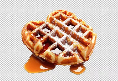 Delicious Heart Shaped Waffle with Syrup and Powdered Sugar Sweet Breakfast Treat image