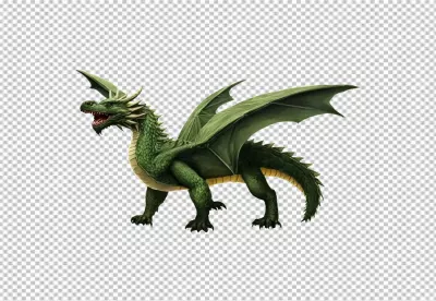 Majestic Green Dragon Standing with Open Mouth and Spread Wings 2214 image
