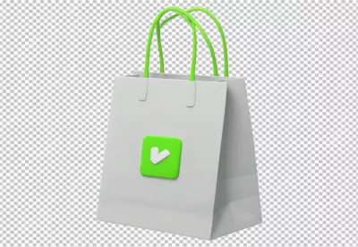 3D Digital Shopping Bag Icon with Green Checkmark for E-commerce Success image