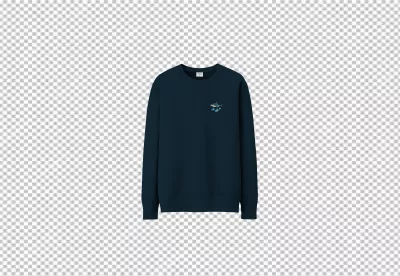 Stylish Navy Blue Crewneck Sweatshirt Featuring a Playful Cartoon Shark with Sneakers Graphic image