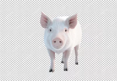 Adorable White Pig Standing Firmly and Looking Forward in Studio image