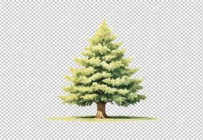 Stylized Watercolor Evergreen Tree with Lush Green Needles Isolated Graphic image