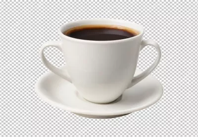 White Ceramic Coffee Cup with Dual Handles on Matching Saucer image