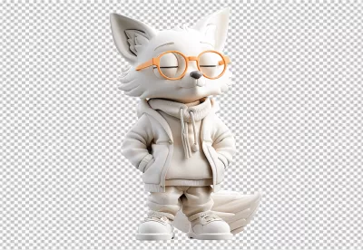Stylish 3D Cartoon Fox Wearing Orange Glasses Standing Pose image