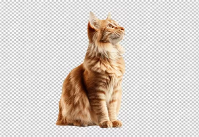 Charming Orange Cat Sitting Gracefully and Looking Upward PNG Cutout image