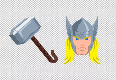 Illustration of Mighty Thor's Head with Iconic Helmet and Legendary Mjolnir Hammer image