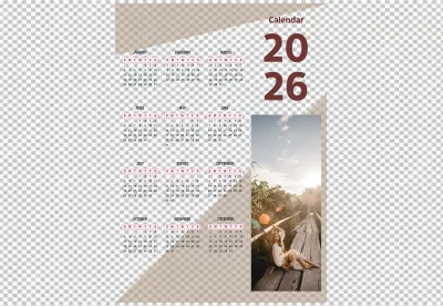 2026 Calendar with Beautiful Woman Relaxing on Wooden Bridge in Golden Sunlight image