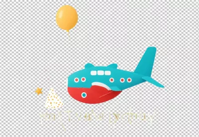 Whimsical Cartoon Airplane with Festive Birthday Decorations and Balloon image